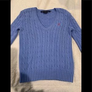 Ralph Lauren Sport 100% Cotton V Neck Cable Knit Sweater. Size Medium.